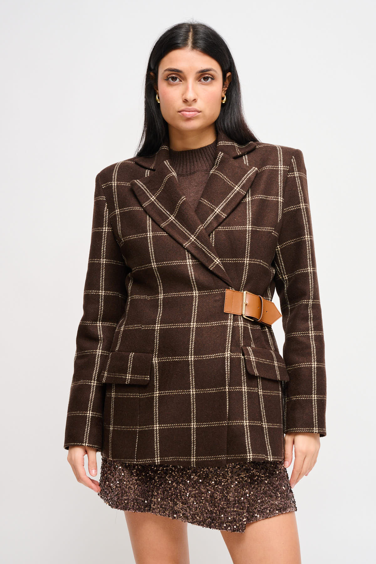 GIACCA CHECK CON DETTAGLIO CINTURA