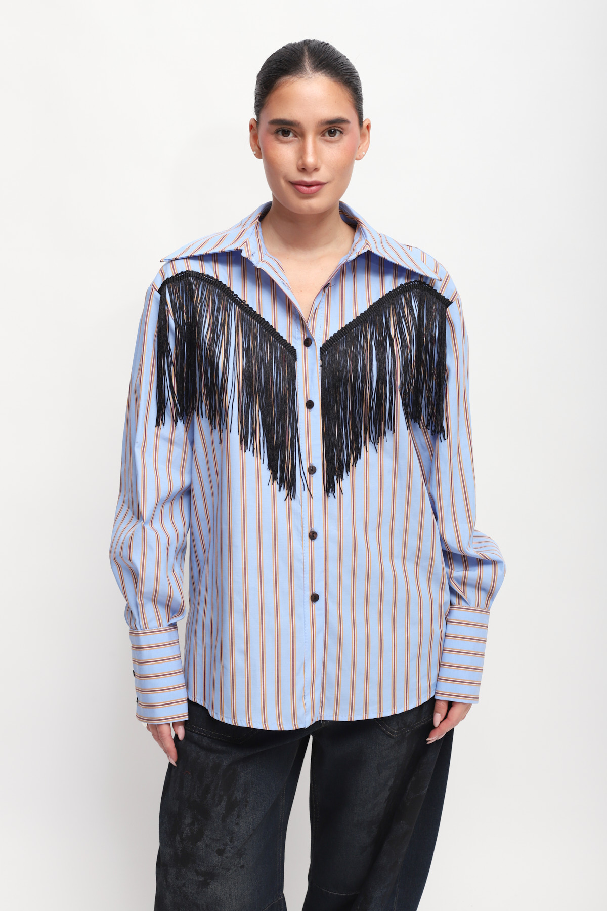 CAMICIA A RIGHE CON FRANGE