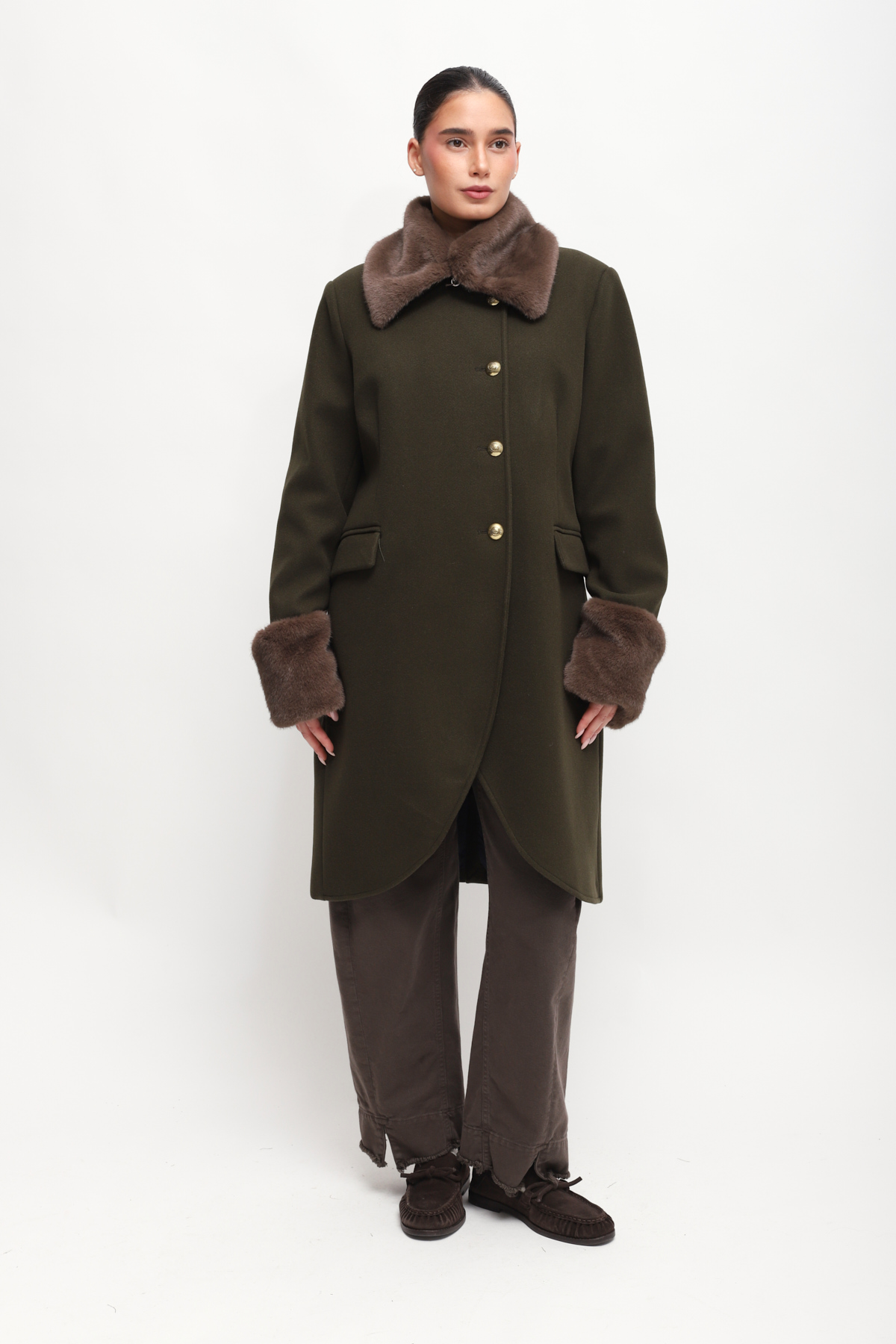 CAPPOTTO CON COLLO IN ECOPELLICCIA