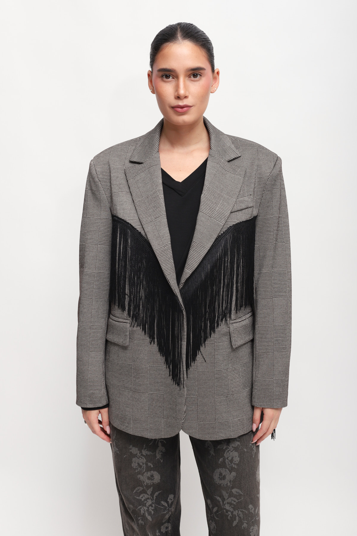 BLAZER PRINCIPE DI GALLES CON FRANGE