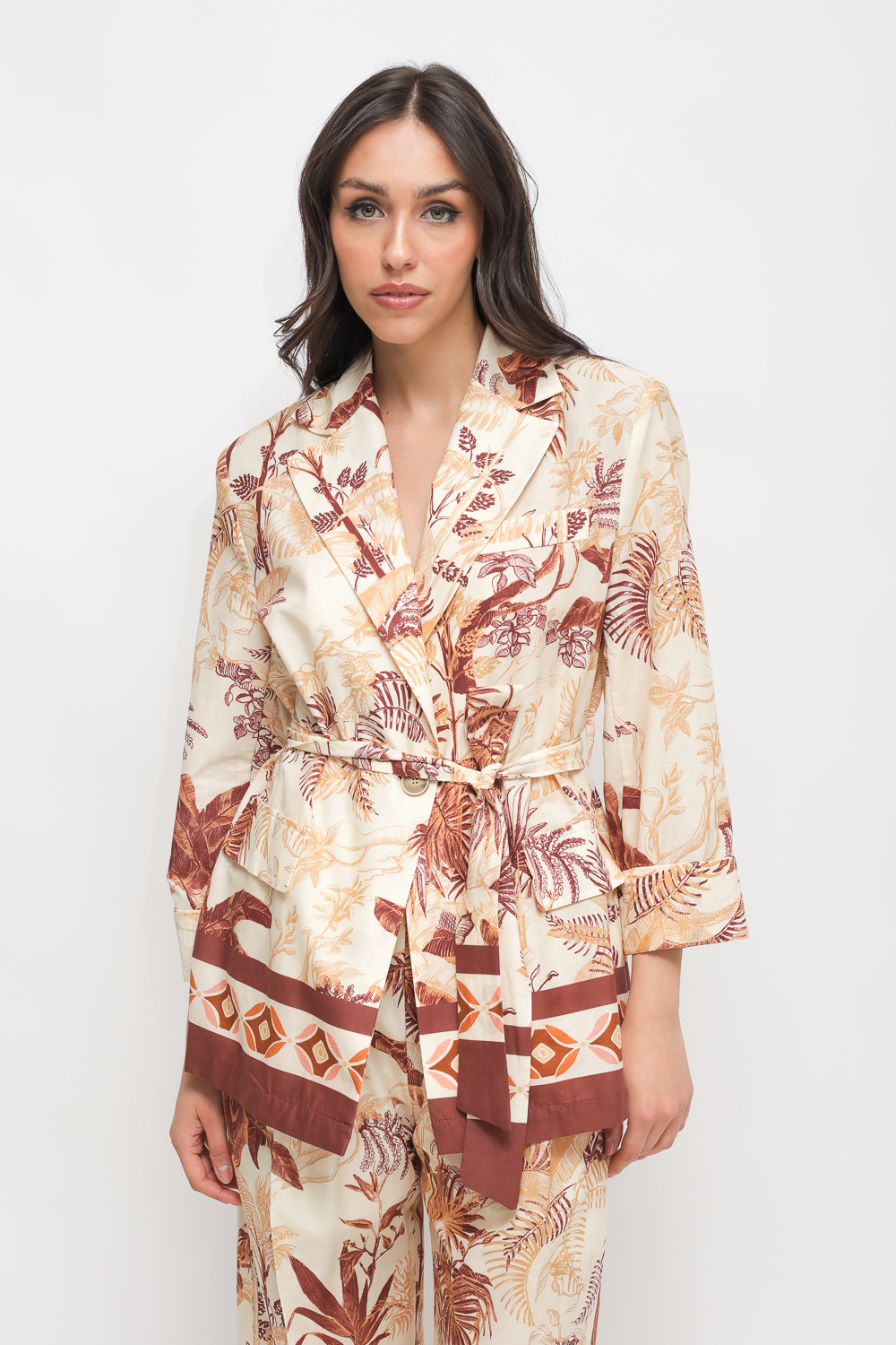 Floral Cotton Jacket With Sash | Maryley Online Shop