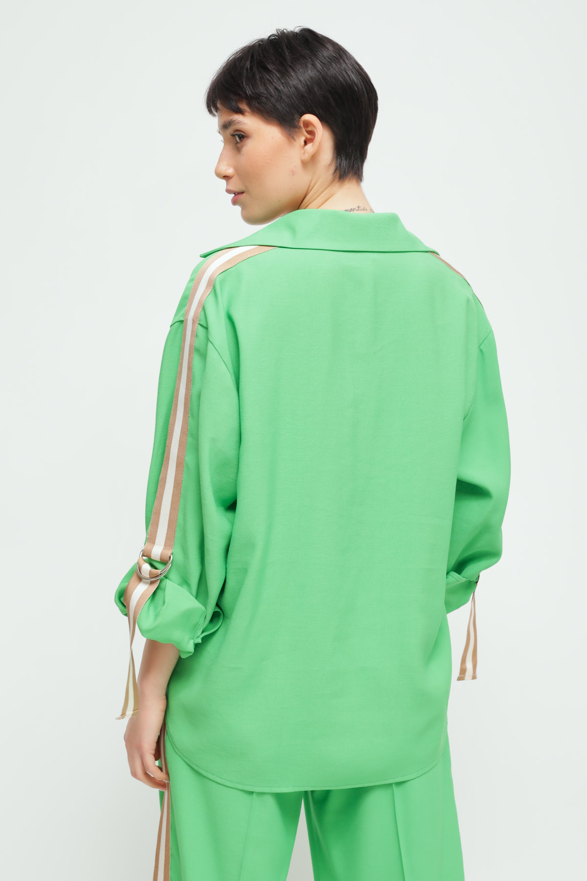 Viscose Shirt With Gathered Sleeve And Side Band | Maryley