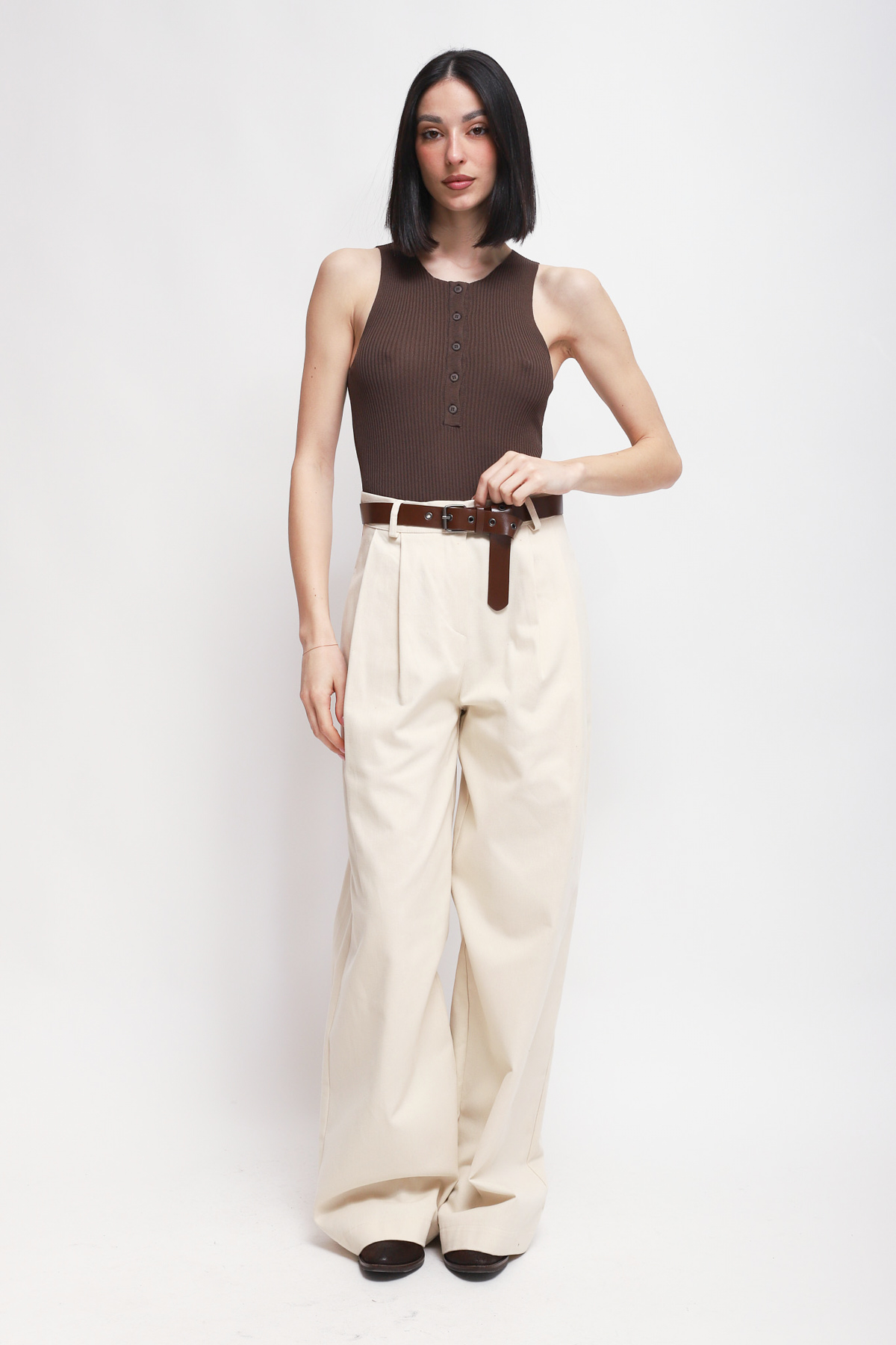 PANTALONI A PALAZZO IN COTONE CON CINTURA