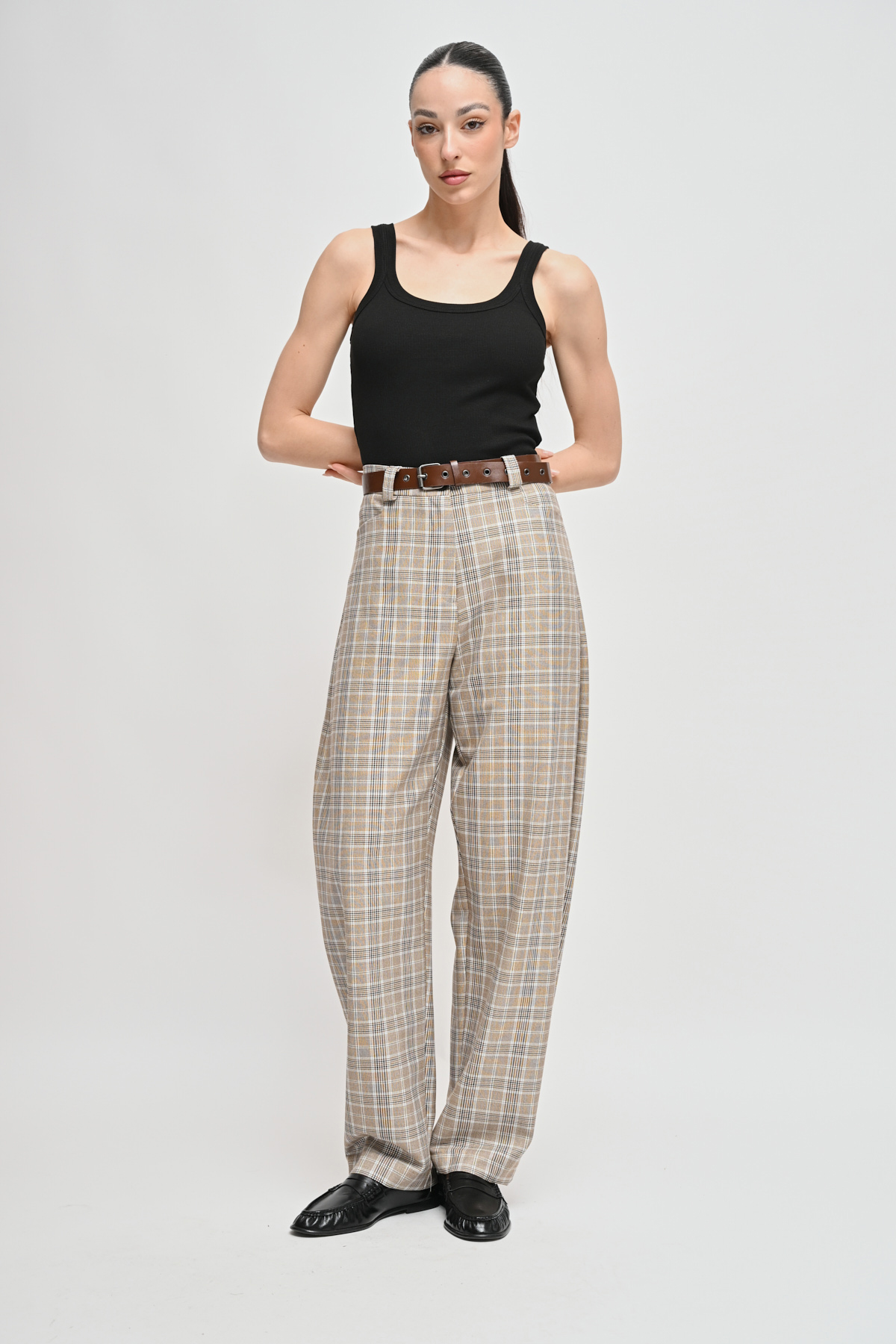 PANTALONI BALLOON CHECK CON CINTURA