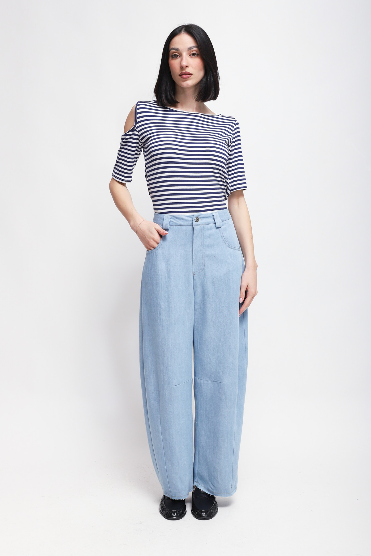 PANTALONI AMPI EFFETTO DENIM