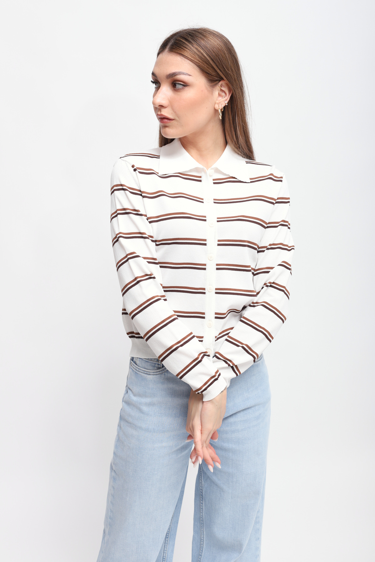 CARDIGAN A RIGHE CON COLLETTO